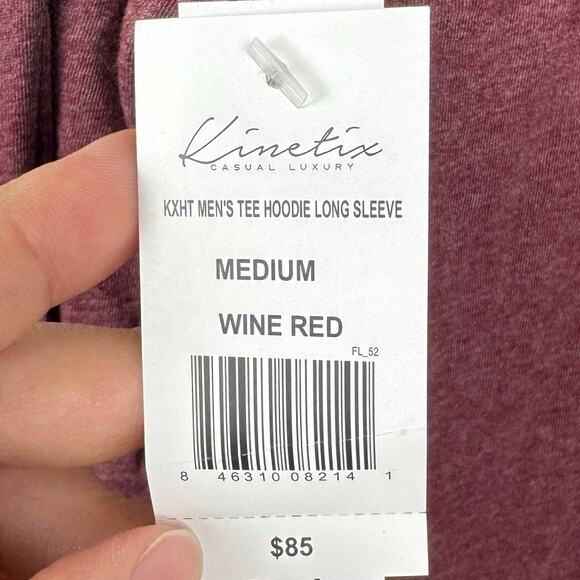 Kinetix Casual Luxury Wine Red Long Sleeve Pullover Hoodie Tee Size Medium - Picture 8 of 9